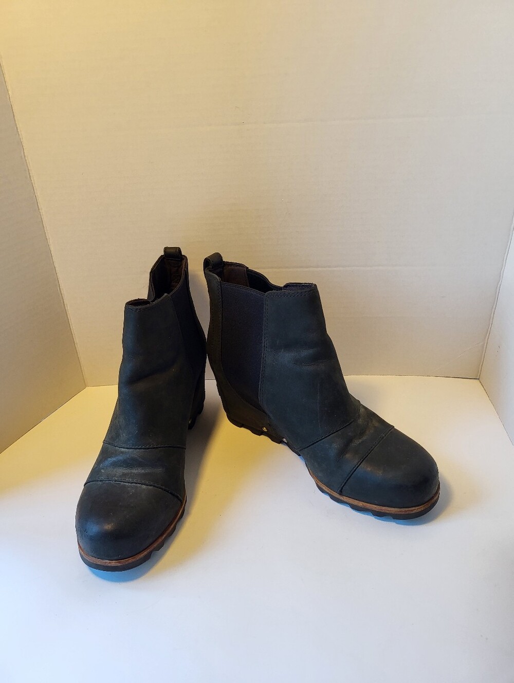 SOREL Lea Wedge Waterproof Leather Chelsea Boots Black Size 7
